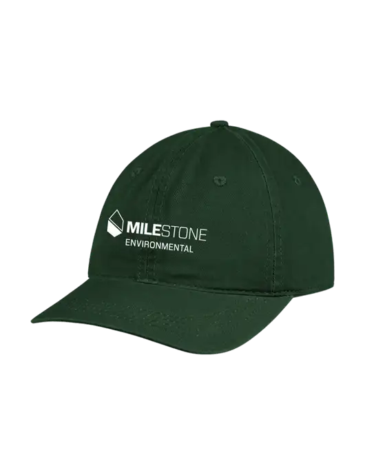 Garment Washed Unstructured Twill Dark Green Cap w/Milestone Environmental Logo