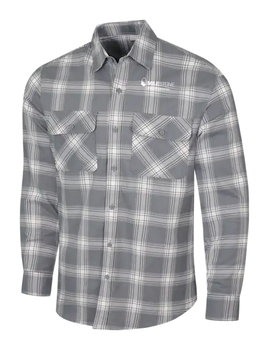 Medium Grey/Cream Plaid Flannel Shirt w/Milestone Environmental Logo