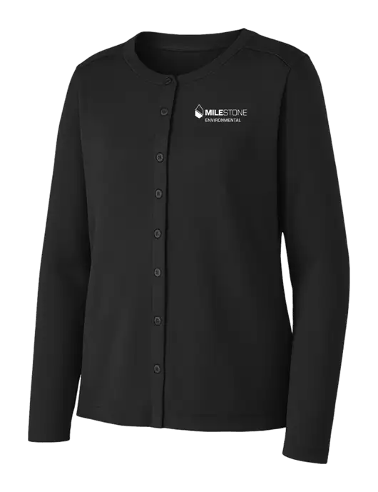 Black Womens Concept Stretch Button-Front Cardigan Sweater w/Milestone Environmental Logo