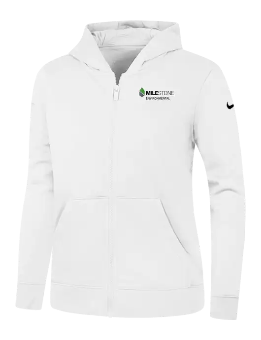 Nike Womens Club Fleece Sleeve Swoosh Full-Zip White Hoodie w/Milestone Environmental Logo