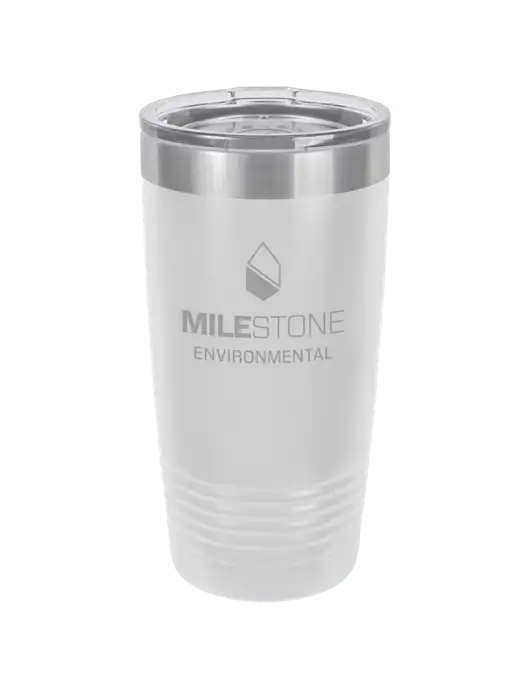 Polar Camel 20 oz Powder Coated White Vacuum Insulated Tumbler  w/Milestone Environmental Logo