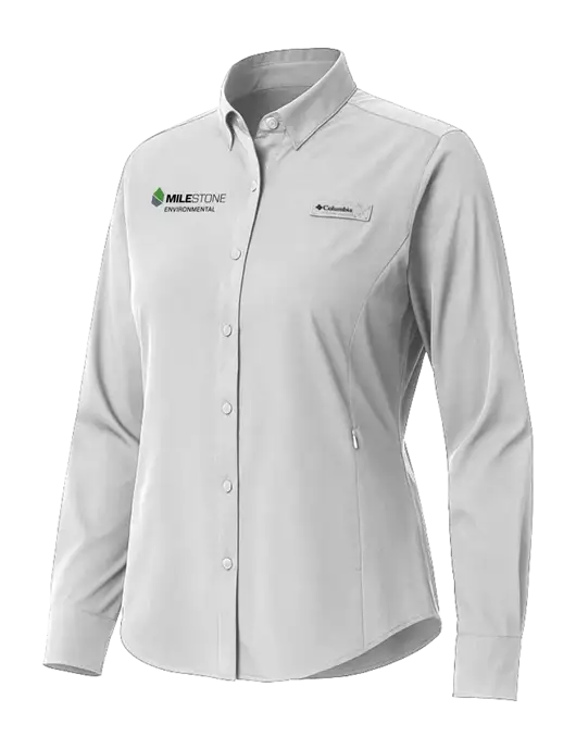 Columbia Grey Womens PFG Tamiami II Long Sleeve Shirt w/Milestone Environmental Logo
