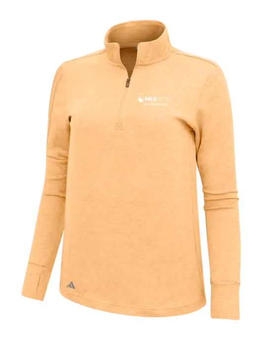 Adidas Light Orange Heather Womens 3 Stripes Quarter Zip Sweater w/Milestone Environmental Logo