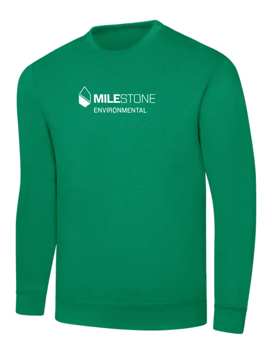 Kelly Green 7.8 oz Ring Spun Crew Sweatshirt w/Milestone Environmental Logo