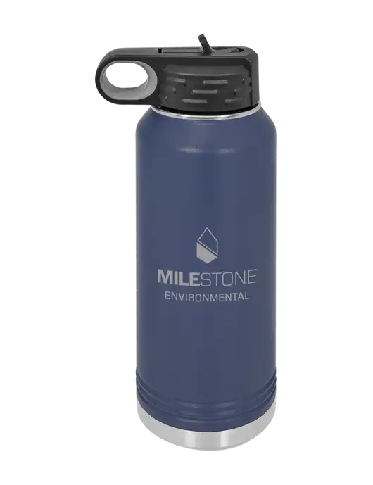 Polar Camel 32 oz Powder Coated Navy Vacuum Insulated Water Bottle w/Milestone Environmental Logo