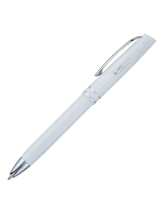 White Anguilla Black Ink Pen w/Milestone Environmental Logo