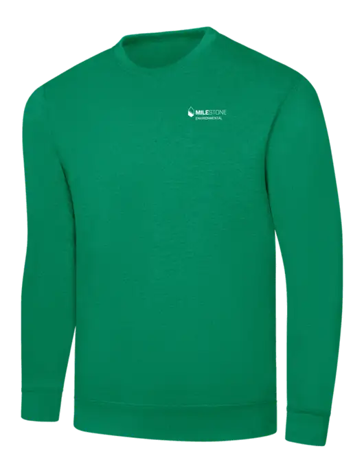 Kelly Green 7.8 oz Ring Spun Crew Sweatshirt w/Milestone Environmental Logo