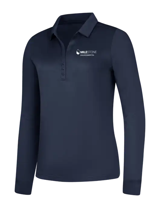 Womens Navy Silk Touch Performance Long Sleeve Polo w/Milestone Environmental Logo