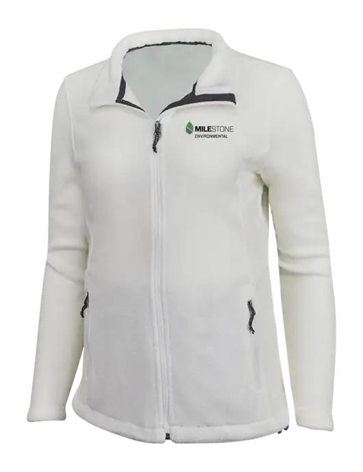 Womens White Fleece Jacket w/Milestone Environmental Logo