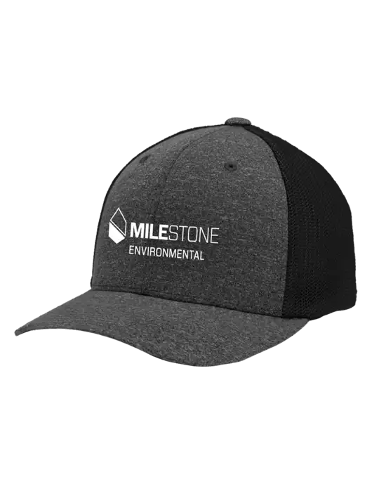 Flexfit Black/Dark Charcoal Heather Melange Mesh Back Trucker Cap w/Milestone Environmental Logo