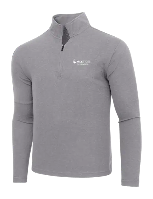 Adidas Medium Grey Melange 3 Stripes Quarter Zip Sweater w/Milestone Environmental Logo