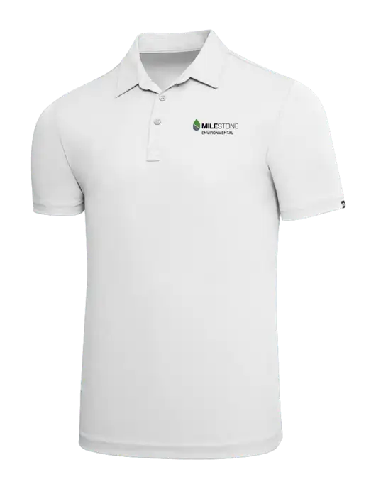TravisMathew White Solid Oceanside Polo w/Milestone Environmental Logo