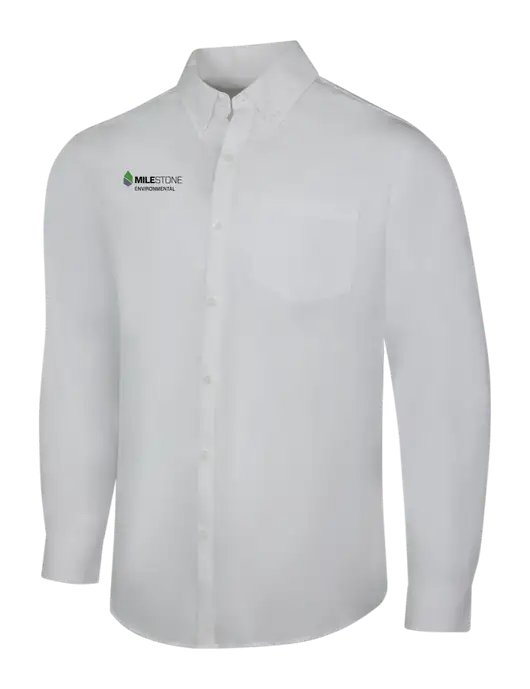 White Long Sleeve Carefree Poplin Shirt w/Milestone Environmental Logo