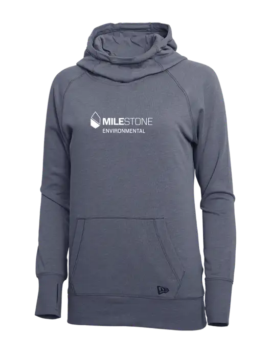 New Era True Navy Heather Womens Tri-Blend Fleece Pullover Hoodie w/Milestone Environmental Logo