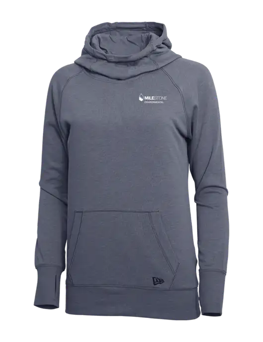 New Era True Navy Heather Womens Tri-Blend Fleece Pullover Hoodie w/Milestone Environmental Logo