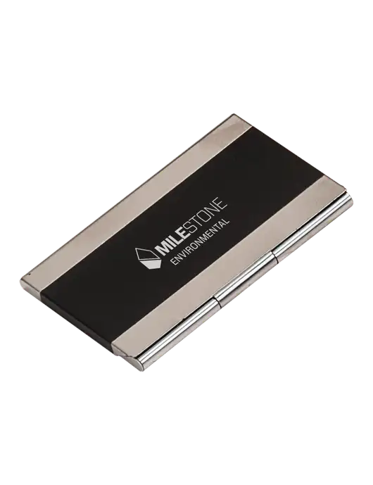 Black 3.75 x 2.5 Business Card Holder w/Milestone Environmental Logo