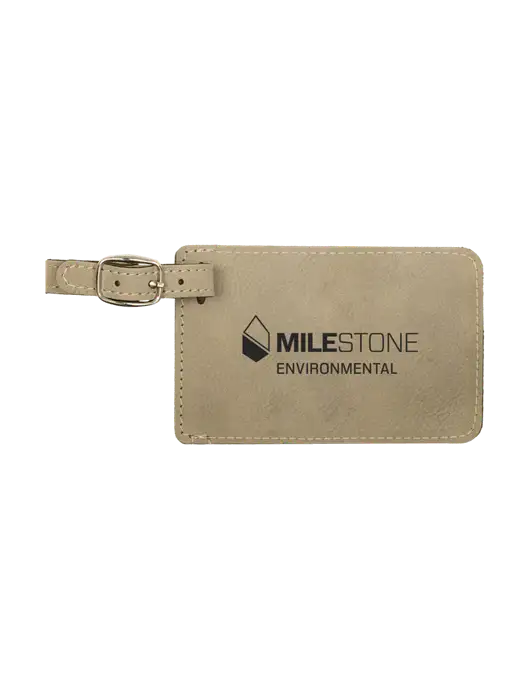 Tan Leatherette Luggage Tag w/Milestone Environmental Logo