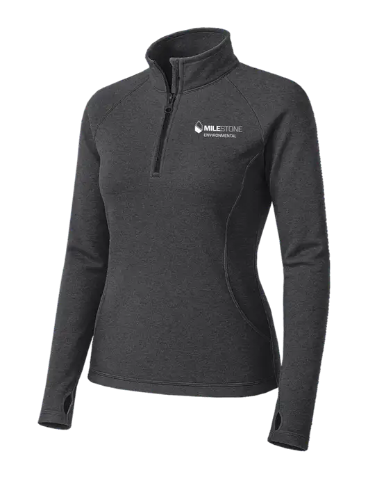 Dark Grey Heather Womens Sport Wick Stretch 1/4 Zip Pullover w/Milestone Environmental Logo
