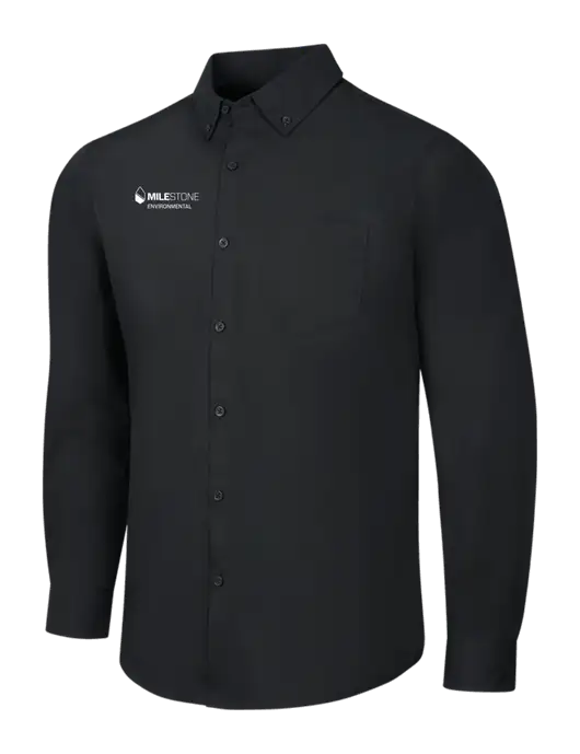 Black Long Sleeve Carefree Poplin Shirt w/Milestone Environmental Logo