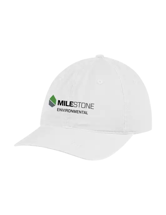 Garment Washed Unstructured Twill White Cap w/Milestone Environmental Logo