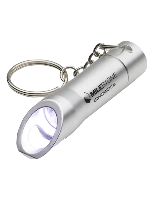 Silver Pocket LED Flashlight with Bottle Opener & Keychain w/Milestone Environmental Logo