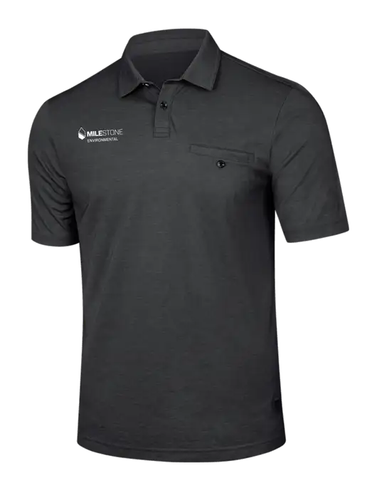 TravisMathew Black Heather Sunsetters Pocket Polo w/Milestone Environmental Logo