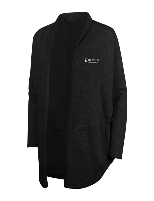 Deep Black/Charcoal Heather Womens Interlock Cardigan w/Milestone Environmental Logo
