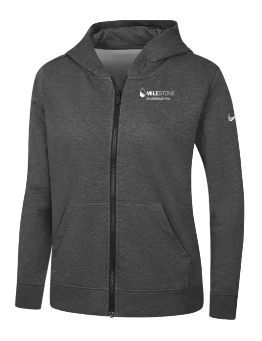 Nike Womens Club Fleece Sleeve Swoosh Full-Zip Charcoal Heather Hoodie w/Milestone Environmental Logo