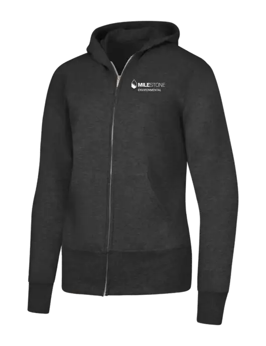 Dark Heather Grey Womens Core Fleece Full-Zip Hooded Sweatshirt w/Milestone Environmental Logo
