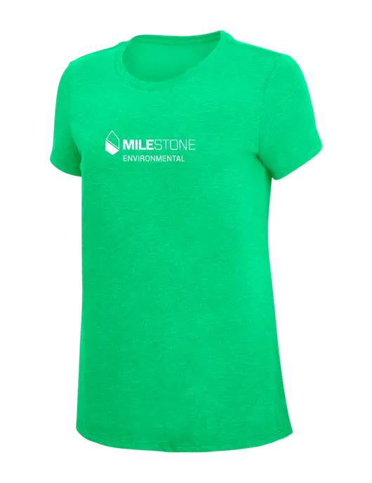 Womens Simply Soft Green Frost 4.5oz Poly/Combed Ring Spun Cotton T-Shirt w/Milestone Environmental Logo