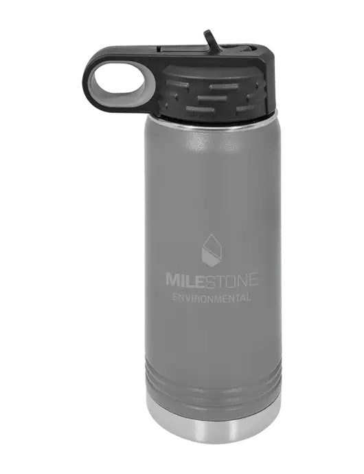 Polar Camel 20 oz Powder Coated Grey Vacuum Insulated Water Bottle w/Milestone Environmental Logo