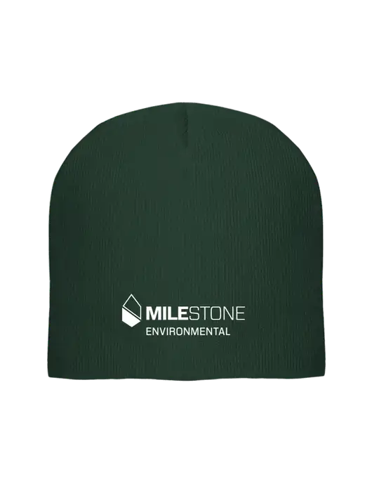 Solid Dark Green Element Knit Beanie  w/Milestone Environmental Logo