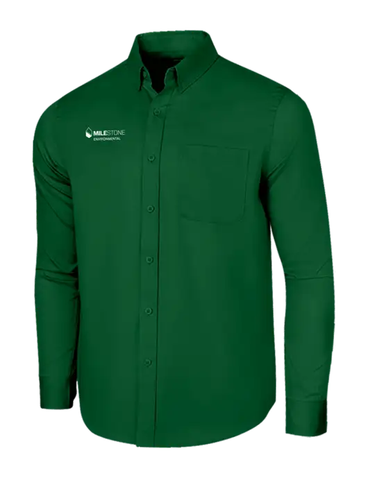 Long Sleeve Dark Green Superpro React Twill Shirt w/Milestone Environmental Logo