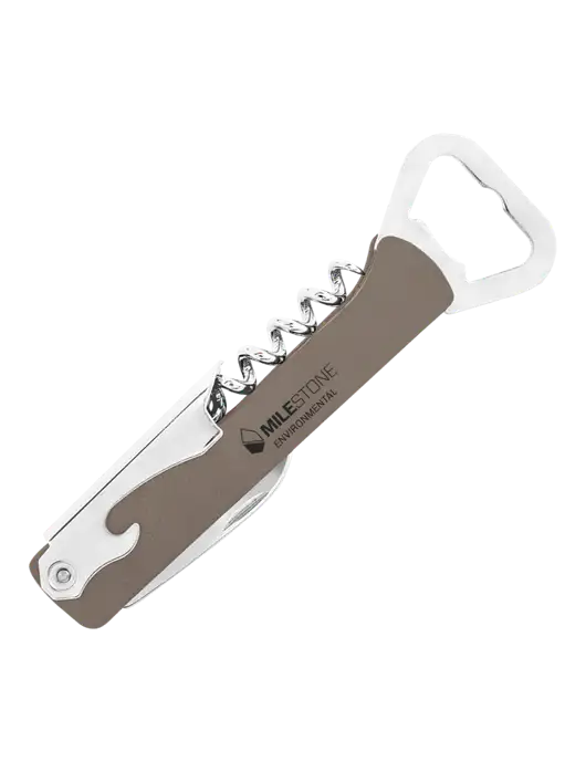 Grey Leatherette Wine Bottle Opener w/Milestone Environmental Logo