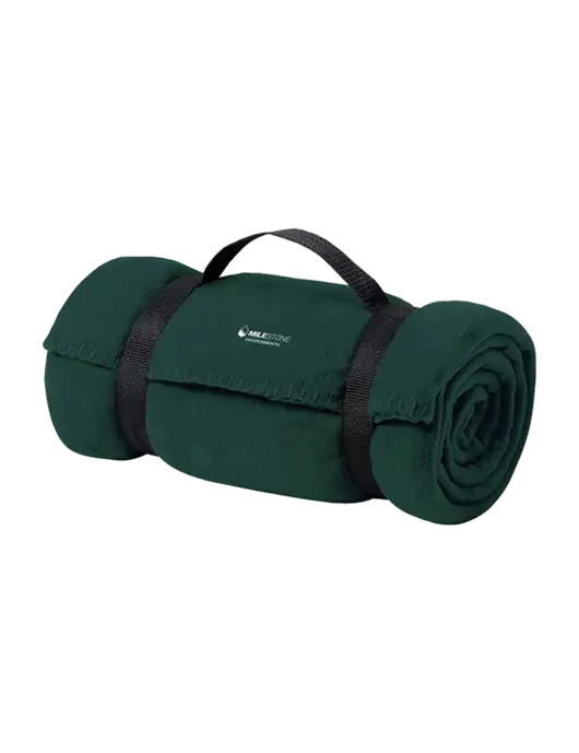 Casual Dark Green Fleece Blanket With Strap w/Milestone Environmental Logo