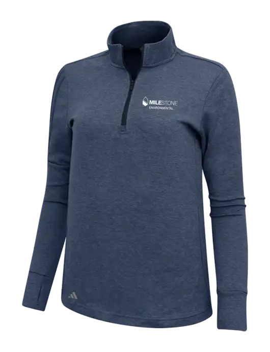Adidas Navy Melange Womens 3 Stripes Quarter Zip Sweater w/Milestone Environmental Logo