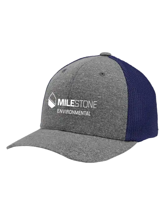 Flexfit Navy/Medium Grey Heather Melange Mesh Back Trucker Cap w/Milestone Environmental Logo