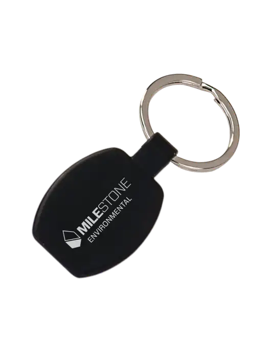 Black Laserable Rounded Rectangle Keychain w/Milestone Environmental Logo