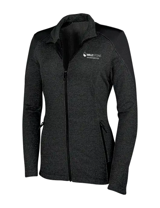 Womens Black Grid Fleece Jacket w/Milestone Environmental Logo