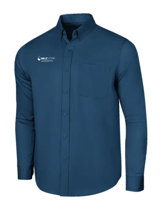Long Sleeve Light Navy Superpro React Twill Shirt w/Milestone Environmental Logo