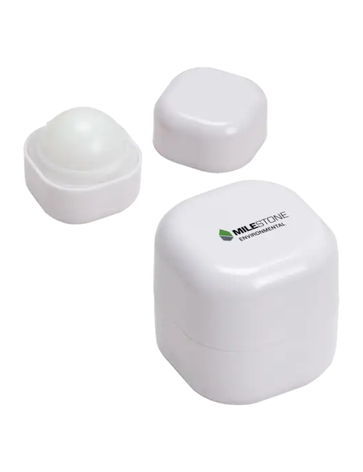 White Chap Cube Vanilla Lip Balm w/Milestone Environmental Logo