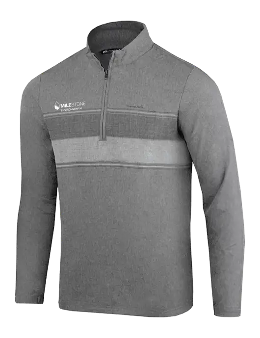 TravisMathew Balboa Chest Stripe Dark Grey Heather Quarter Zip w/Milestone Environmental Logo