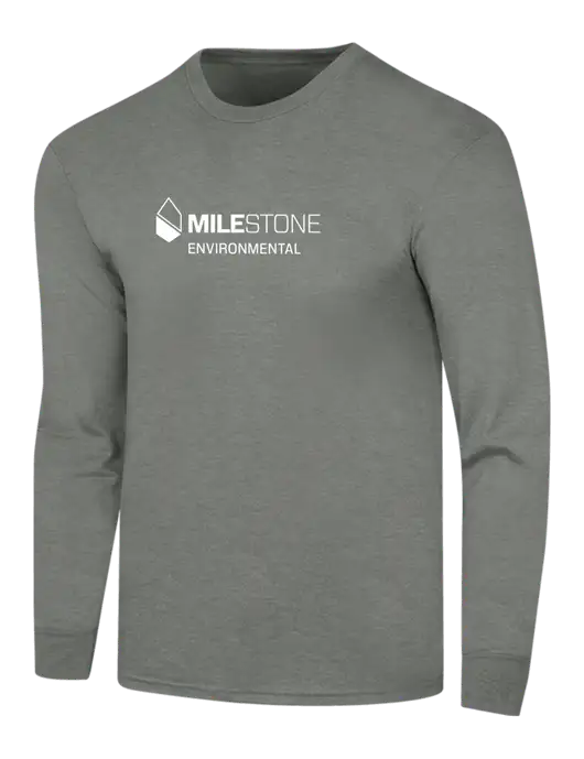 Simply Soft Long Sleeve Heathered Charcoal 4.5 oz, Poly/Combed Ring Spun Cotton T-Shirt w/Milestone Environmental Logo