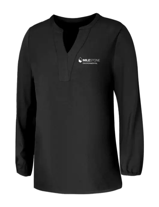 Mercer+Mettle Womens Deep Black Stretch Crepe 3/4 Sleeve Blouse w/Milestone Environmental Logo