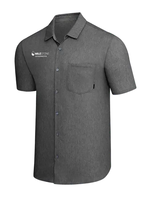 OGIO Dark Grey Heather Extend Short Sleeve Button Up Shirt w/Milestone Environmental Logo