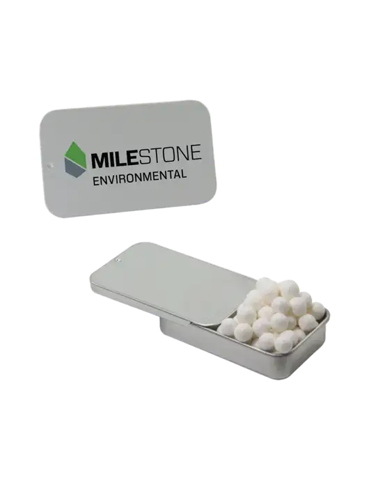 Signature Peppermints In Silver Slider Tin w/Milestone Environmental Logo