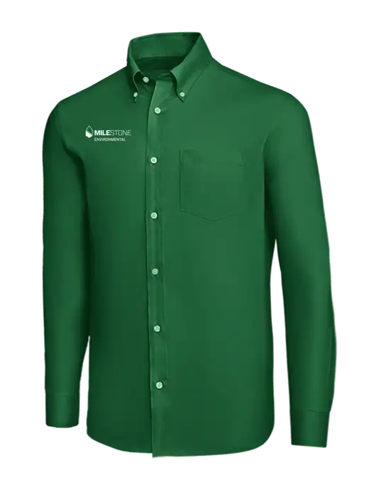Brooks Brothers Medium Green Wrinkle-Free Stretch Nailhead Shirt w/Milestone Environmental Logo