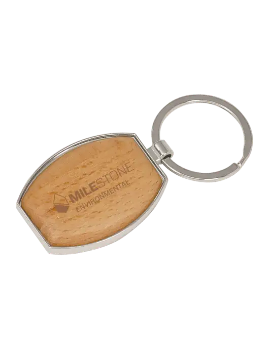 Wood & Silver Oval Keychain w/Milestone Environmental Logo