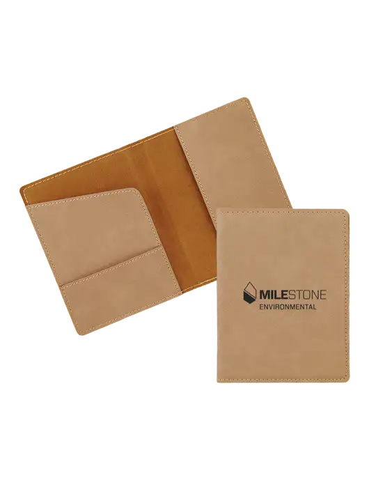 Tan Leatherette Passport Holder w/Milestone Environmental Logo