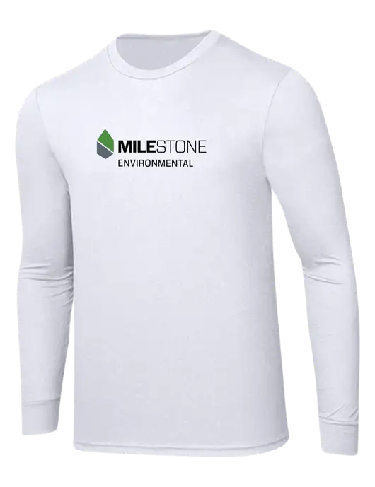 Simply Soft Long Sleeve White 4.5 oz, Poly/Combed Ring Spun Cotton T-Shirt w/Milestone Environmental Logo